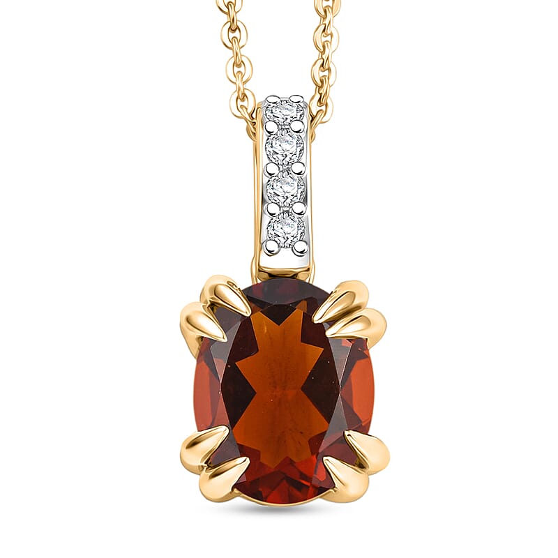 D'Joy Premium Red Citrine and White Zircon 1.85 ctw Pendant Necklace in 18K Vermeil Yellow Gold Over Sterling Silver 20 Inches
