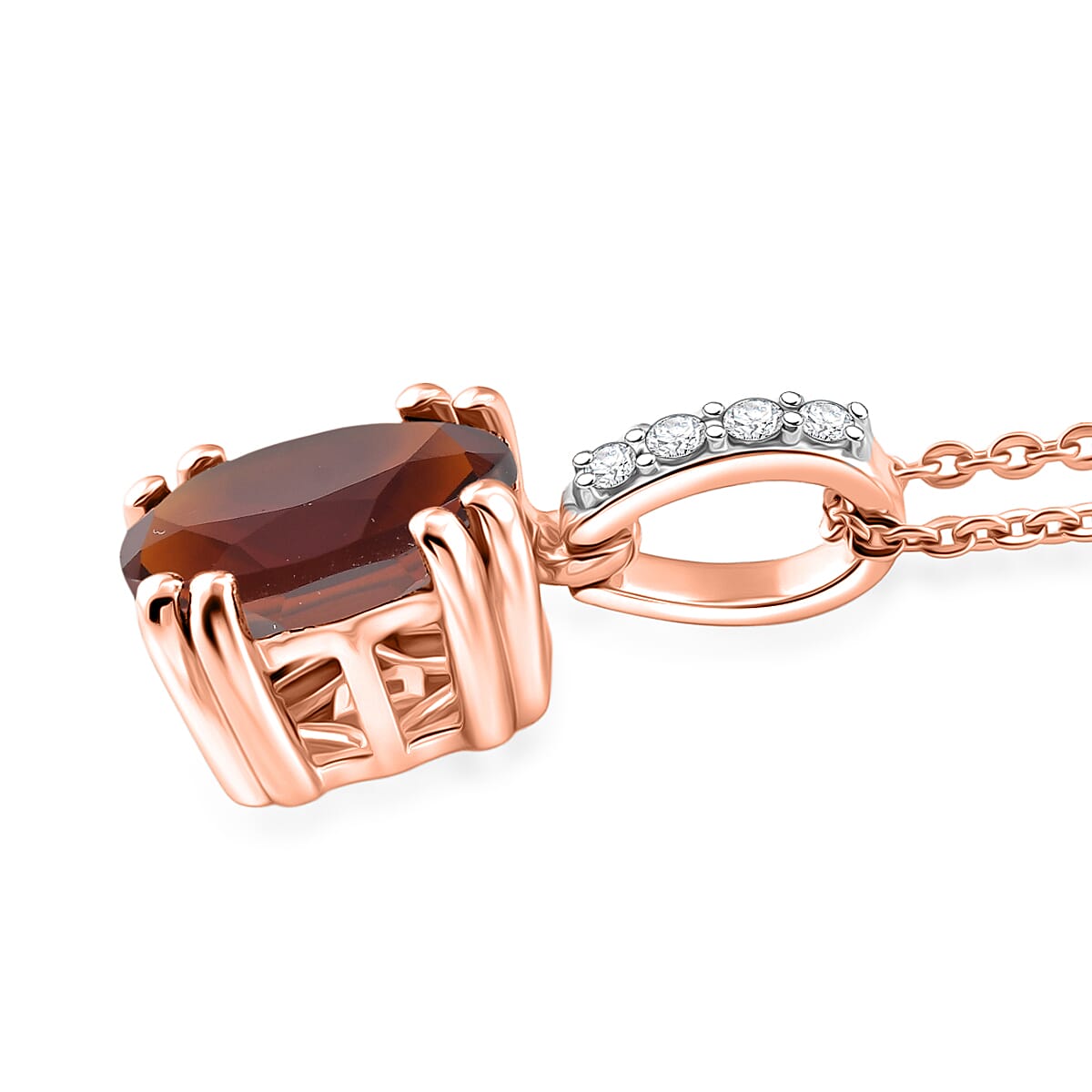 D'Joy Premium Red Citrine and White Zircon 1.85 ctw Pendant Necklace in 18K Vermeil Rose Gold Over Sterling Silver 20 Inches