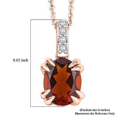 D'Joy Premium Red Citrine and White Zircon 1.85 ctw Pendant Necklace in 18K Vermeil Rose Gold Over Sterling Silver 20 Inches