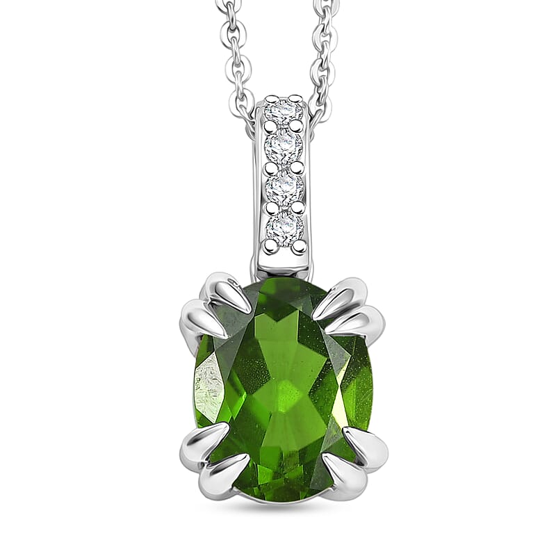 D'Joy Chrome Diopside and White Zircon 2.10 ctw Pendant Necklace in Rhodium Over Sterling Silver 20 Inches