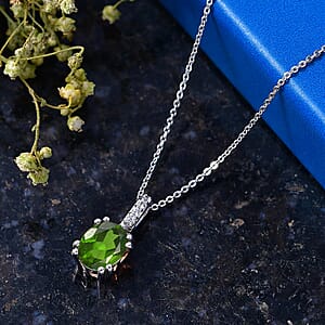 D'Joy Chrome Diopside and White Zircon Pendant Necklace (20 Inches) in Rhodium Over Sterling Silver 2.10 ctw