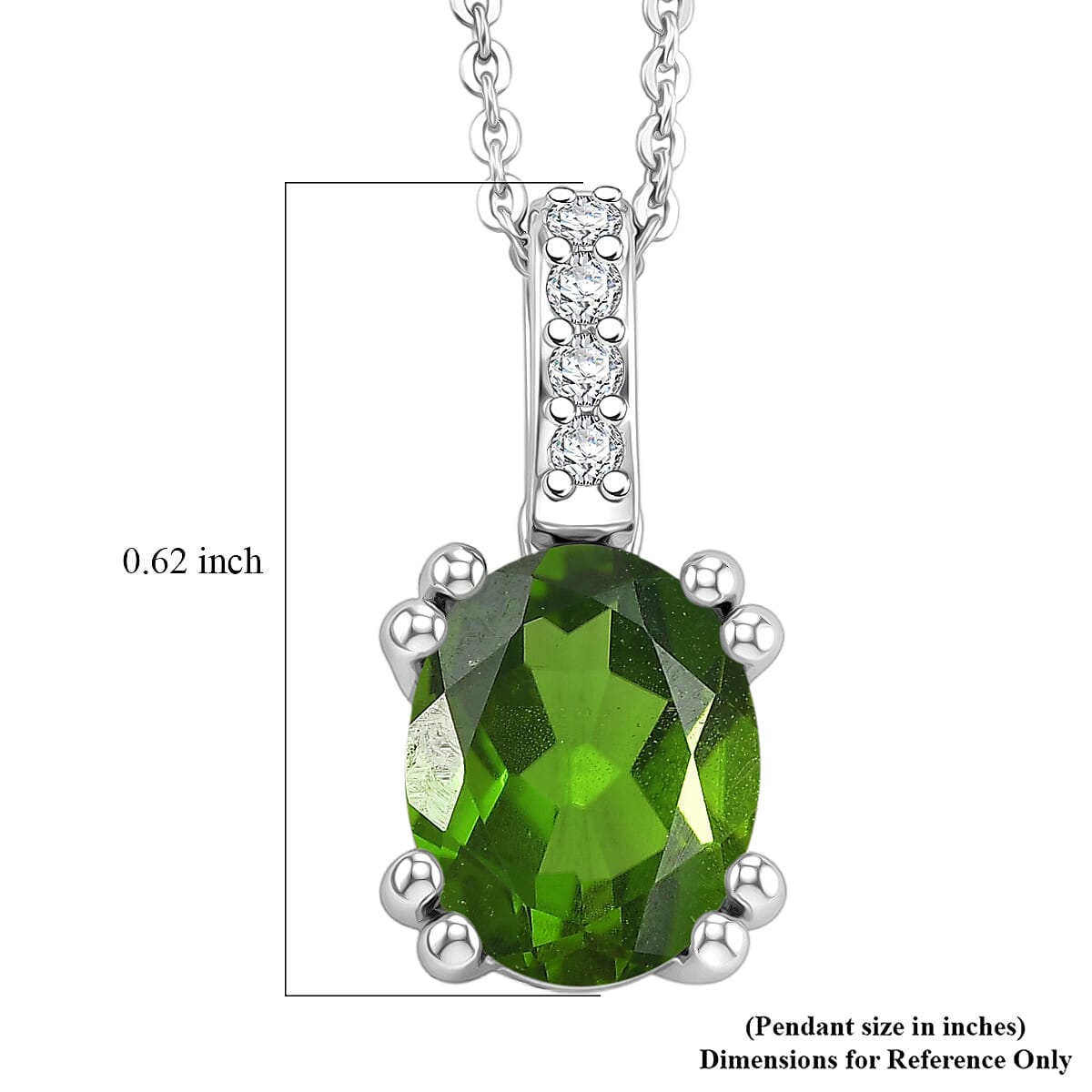D'Joy Chrome Diopside and White Zircon 2.10 ctw Pendant Necklace in Rhodium Over Sterling Silver 20 Inches