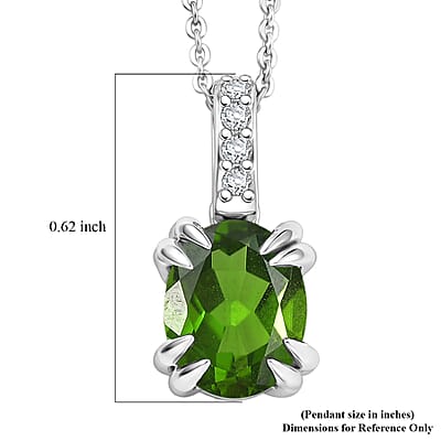 D'Joy Chrome Diopside and White Zircon 2.10 ctw Pendant Necklace in Rhodium Over Sterling Silver 20 Inches