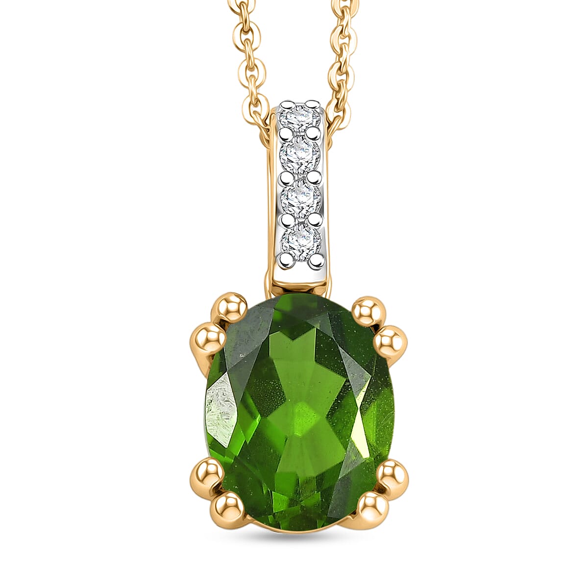 D'Joy Chrome Diopside and White Zircon 2.10 ctw Pendant Necklace in 18K Vermeil Yellow Gold Over Sterling Silver 20 Inches