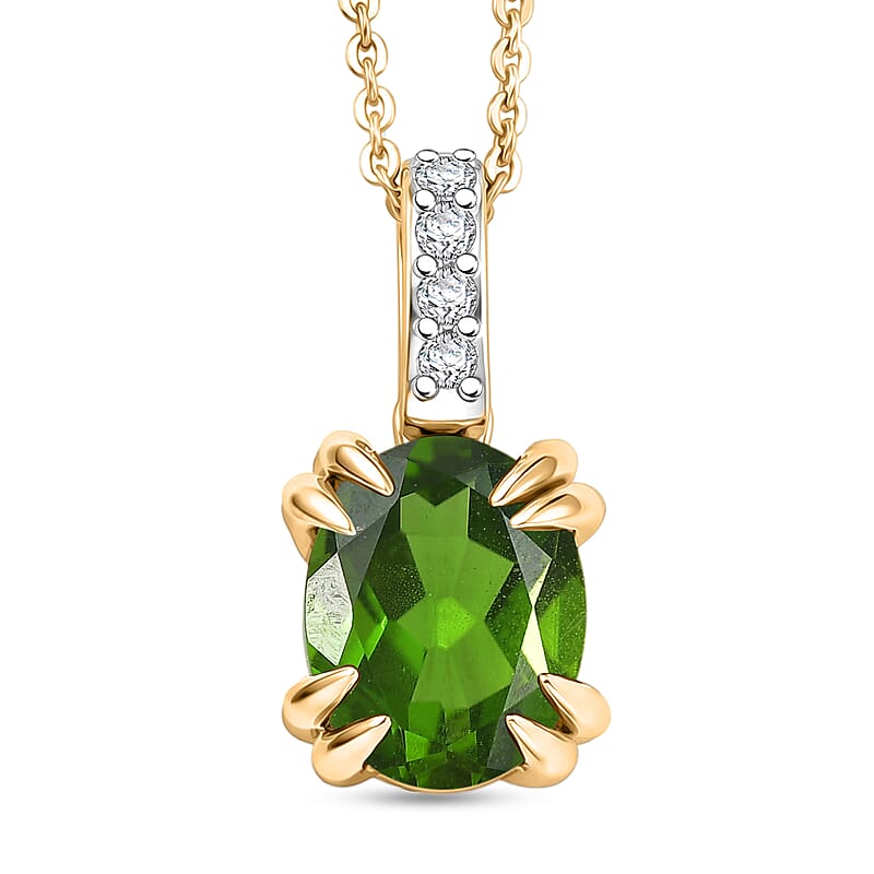 D'Joy Chrome Diopside and White Zircon 2.10 ctw Pendant Necklace in 18K Vermeil Yellow Gold Over Sterling Silver 20 Inches