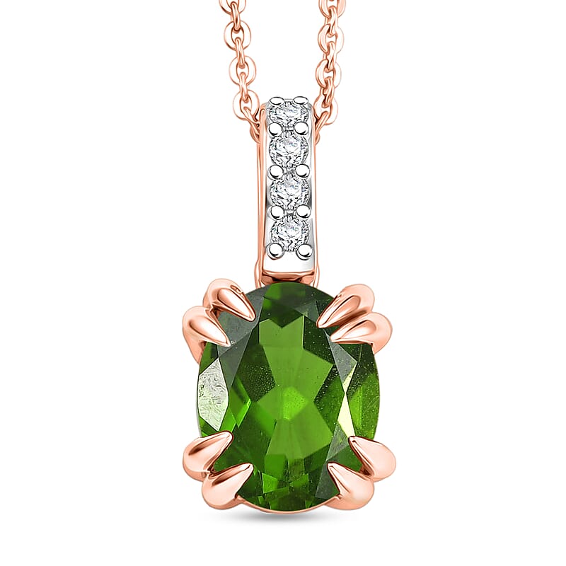 D'Joy Chrome Diopside and White Zircon 2.10 ctw Pendant Necklace in 18K Vermeil Rose Gold Over Sterling Silver 20 Inches