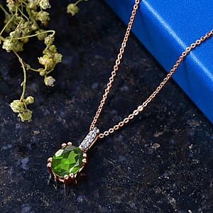 D'Joy Chrome Diopside and White Zircon Pendant Necklace (20 Inches) in 18K Vermeil Rose Gold Over Sterling Silver 2.10 ctw