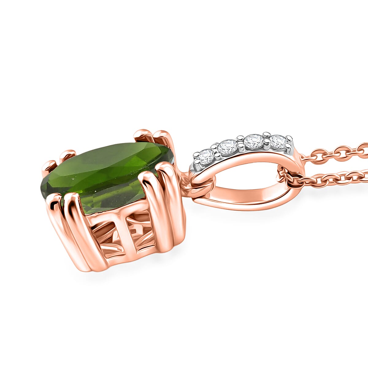 D'Joy Chrome Diopside and White Zircon 2.10 ctw Pendant Necklace in 18K Vermeil Rose Gold Over Sterling Silver 20 Inches