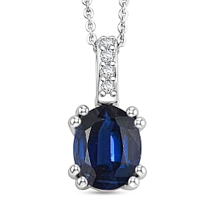 D'Joy Premium Kashmir Blue Kyanite and White Zircon 2.35 ctw Pendant Necklace in Rhodium Over Sterling Silver 20 Inches