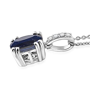D'Joy Premium Kashmir Blue Kyanite and White Zircon 2.35 ctw Pendant Necklace in Rhodium Over Sterling Silver 20 Inches