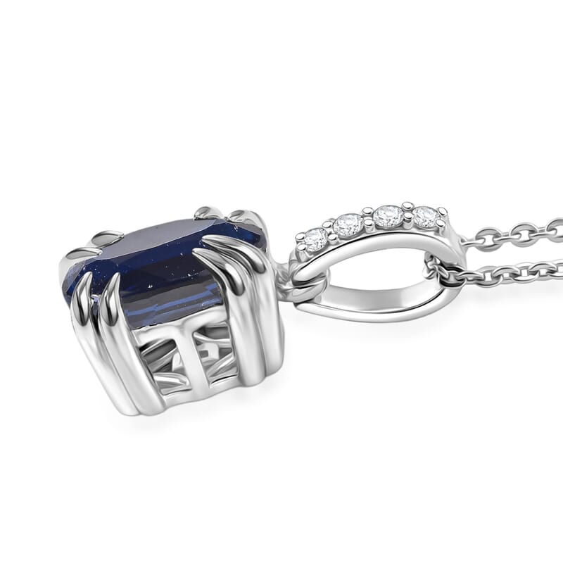 D'Joy Premium Kashmir Blue Kyanite and White Zircon 2.35 ctw Pendant Necklace in Rhodium Over Sterling Silver 20 Inches