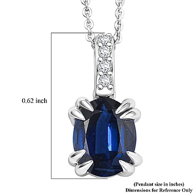 D'Joy Premium Kashmir Blue Kyanite and White Zircon 2.35 ctw Pendant Necklace in Rhodium Over Sterling Silver 20 Inches