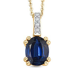 D'Joy Premium Kashmir Blue Kyanite and White Zircon 2.35 ctw Pendant Necklace in 18K Vermeil Yellow Gold Over Sterling Silver 20 Inches