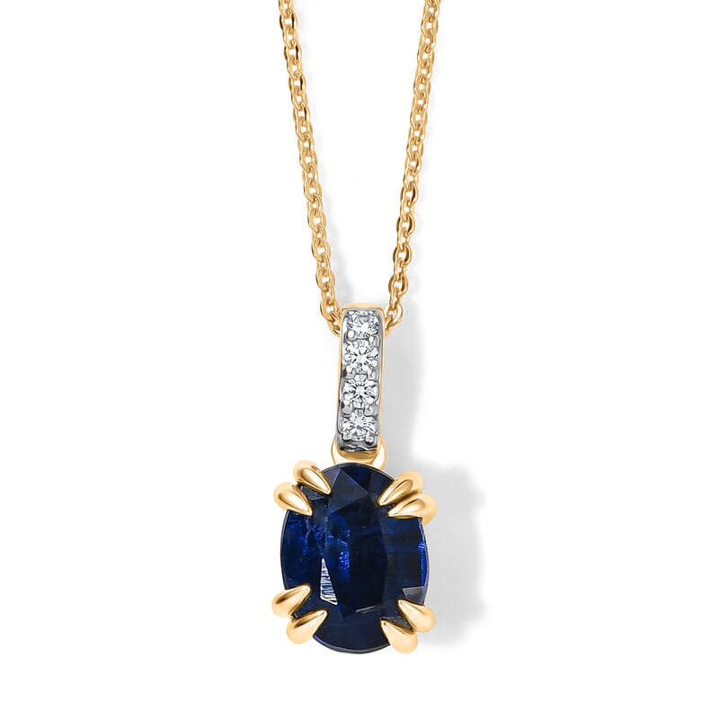 D'Joy Premium Kashmir Blue Kyanite and White Zircon 2.35 ctw Pendant Necklace in 18K Vermeil Yellow Gold Over Sterling Silver 20 Inches