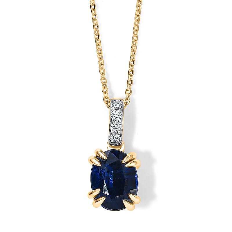 D'Joy Premium Kashmir Blue Kyanite and White Zircon 2.35 ctw Pendant Necklace in 18K Vermeil Yellow Gold Over Sterling Silver 20 Inches