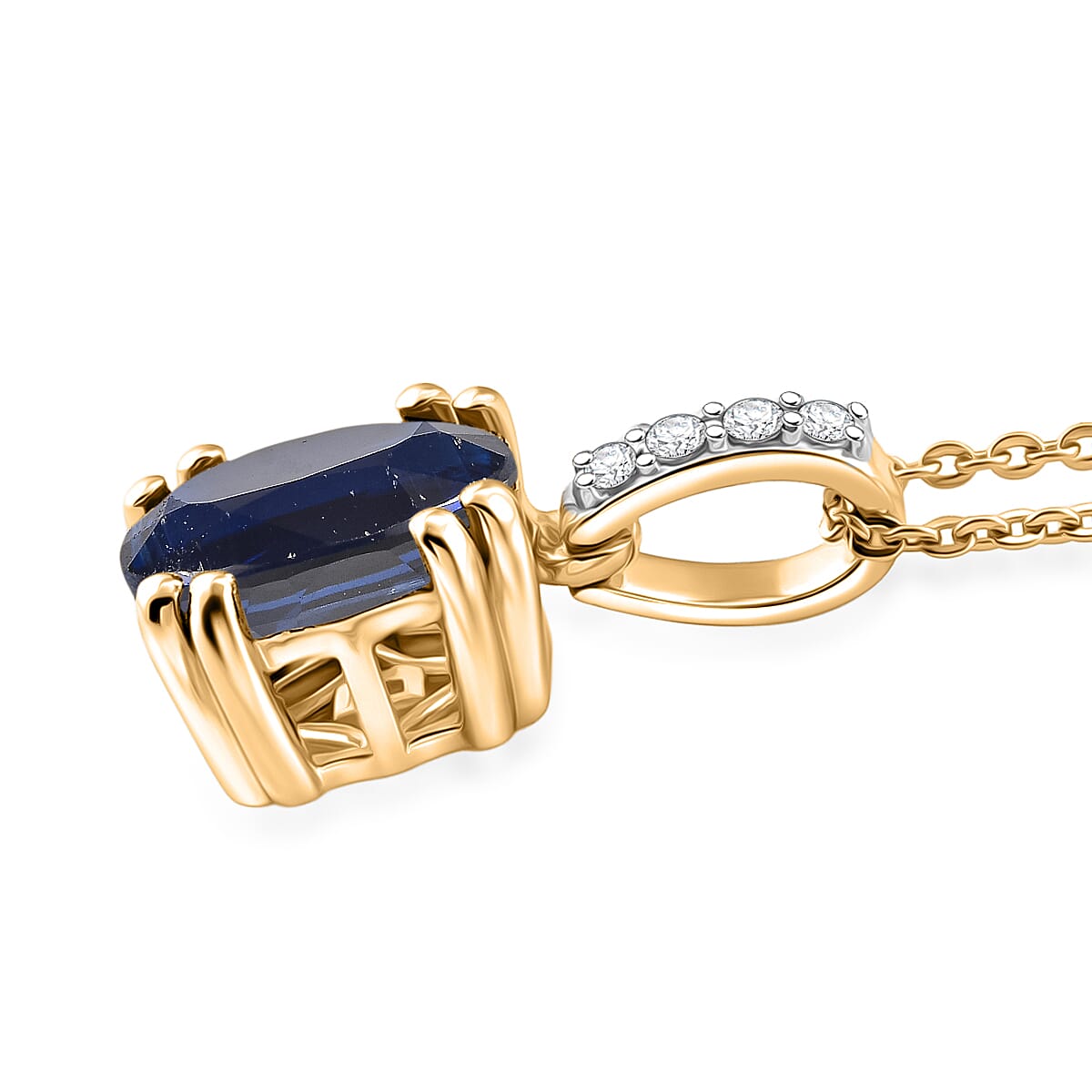 D'Joy Premium Kashmir Blue Kyanite and White Zircon 2.35 ctw Pendant Necklace in 18K Vermeil Yellow Gold Over Sterling Silver 20 Inches image number 3