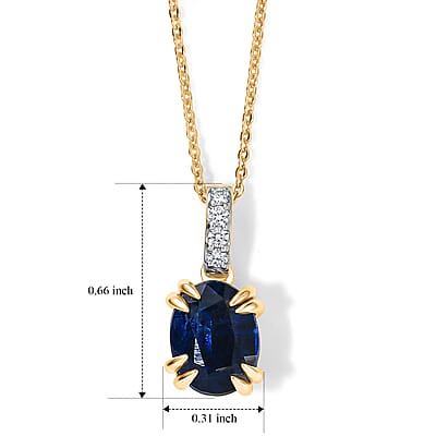 D'Joy Premium Kashmir Blue Kyanite and White Zircon 2.35 ctw Pendant Necklace in 18K Vermeil Yellow Gold Over Sterling Silver 20 Inches