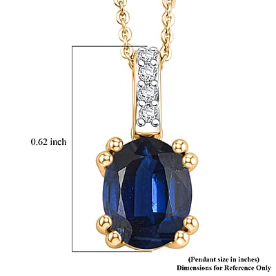 D'Joy Premium Kashmir Blue Kyanite and White Zircon 2.35 ctw Pendant Necklace in 18K Vermeil Yellow Gold Over Sterling Silver 20 Inches
