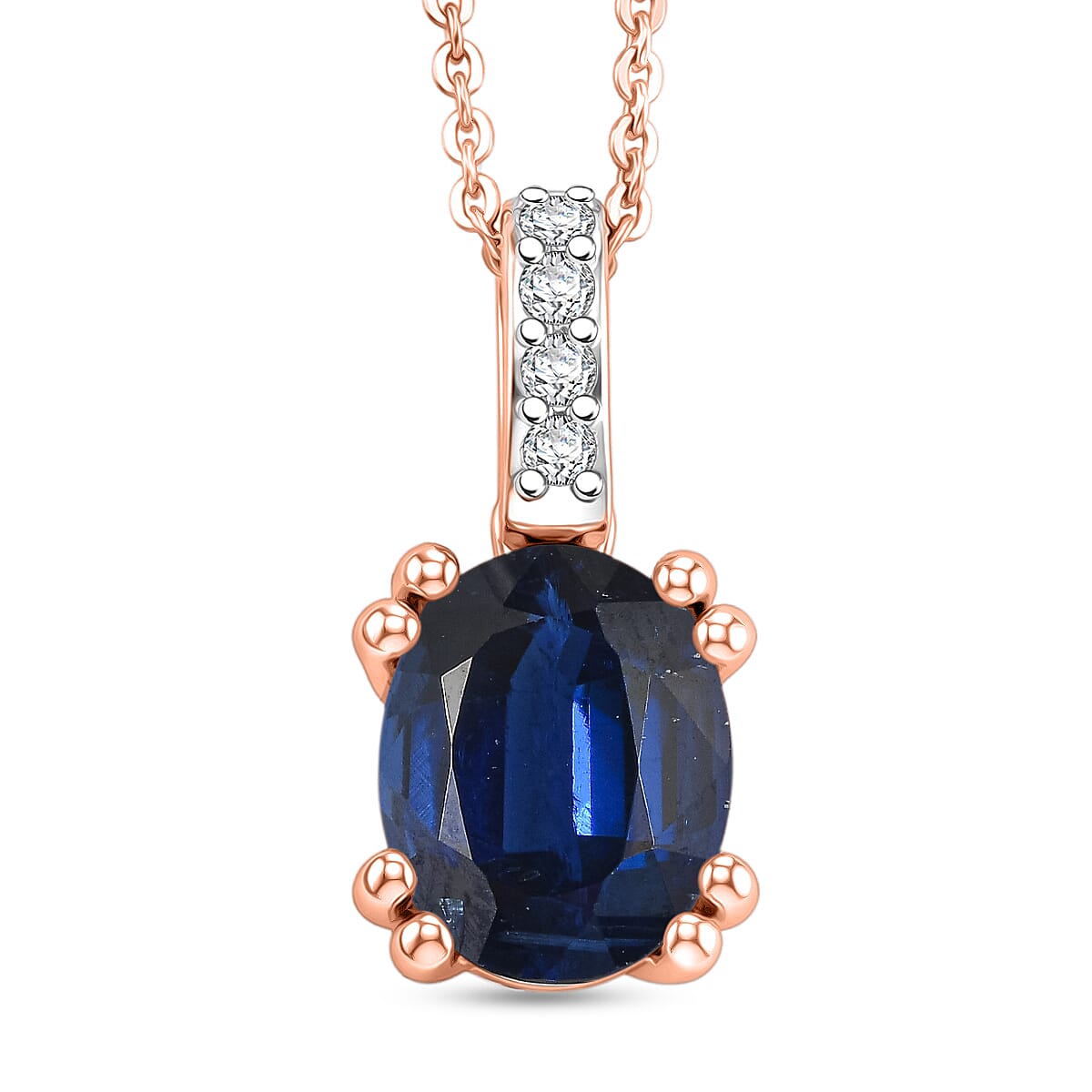 D'Joy Premium Kashmir Blue Kyanite and White Zircon 2.35 ctw Pendant Necklace in 18K Vermeil Rose Gold Over Sterling Silver 20 Inches