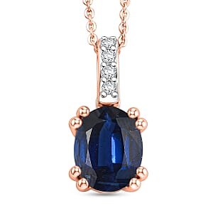 D'Joy Premium Kashmir Blue Kyanite and White Zircon 2.35 ctw Pendant Necklace in 18K Vermeil Rose Gold Over Sterling Silver 20 Inches