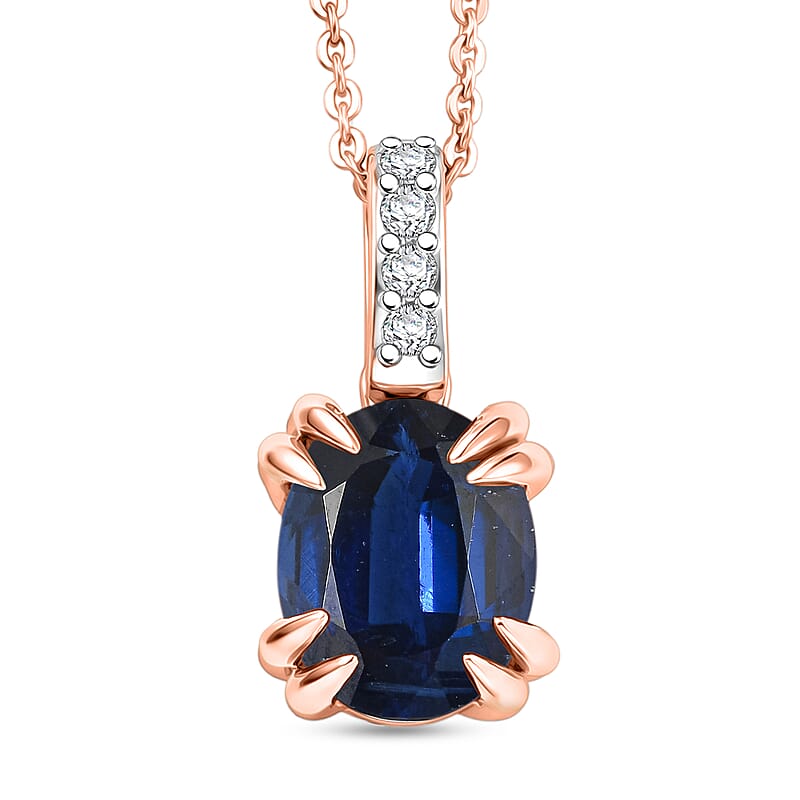 D'Joy Premium Kashmir Blue Kyanite and White Zircon 2.35 ctw Pendant Necklace in 18K Vermeil Rose Gold Over Sterling Silver 20 Inches
