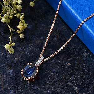 D'Joy Premium Kashmir Blue Kyanite and White Zircon 2.35 ctw Pendant Necklace in 18K Vermeil Rose Gold Over Sterling Silver 20 Inches