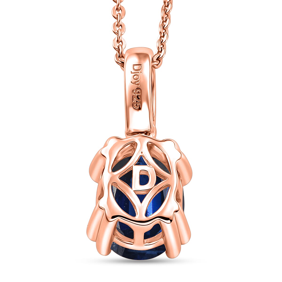 D'Joy Premium Kashmir Blue Kyanite and White Zircon 2.35 ctw Pendant Necklace in 18K Vermeil Rose Gold Over Sterling Silver 20 Inches