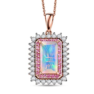 D'Joy AAA Ethiopian Welo Opal and Multi Gemstone 3.65 ctw Antique Mirror Pendant Necklace in 18K Vermeil Rose Gold Over Sterling Silver 20 Inches 