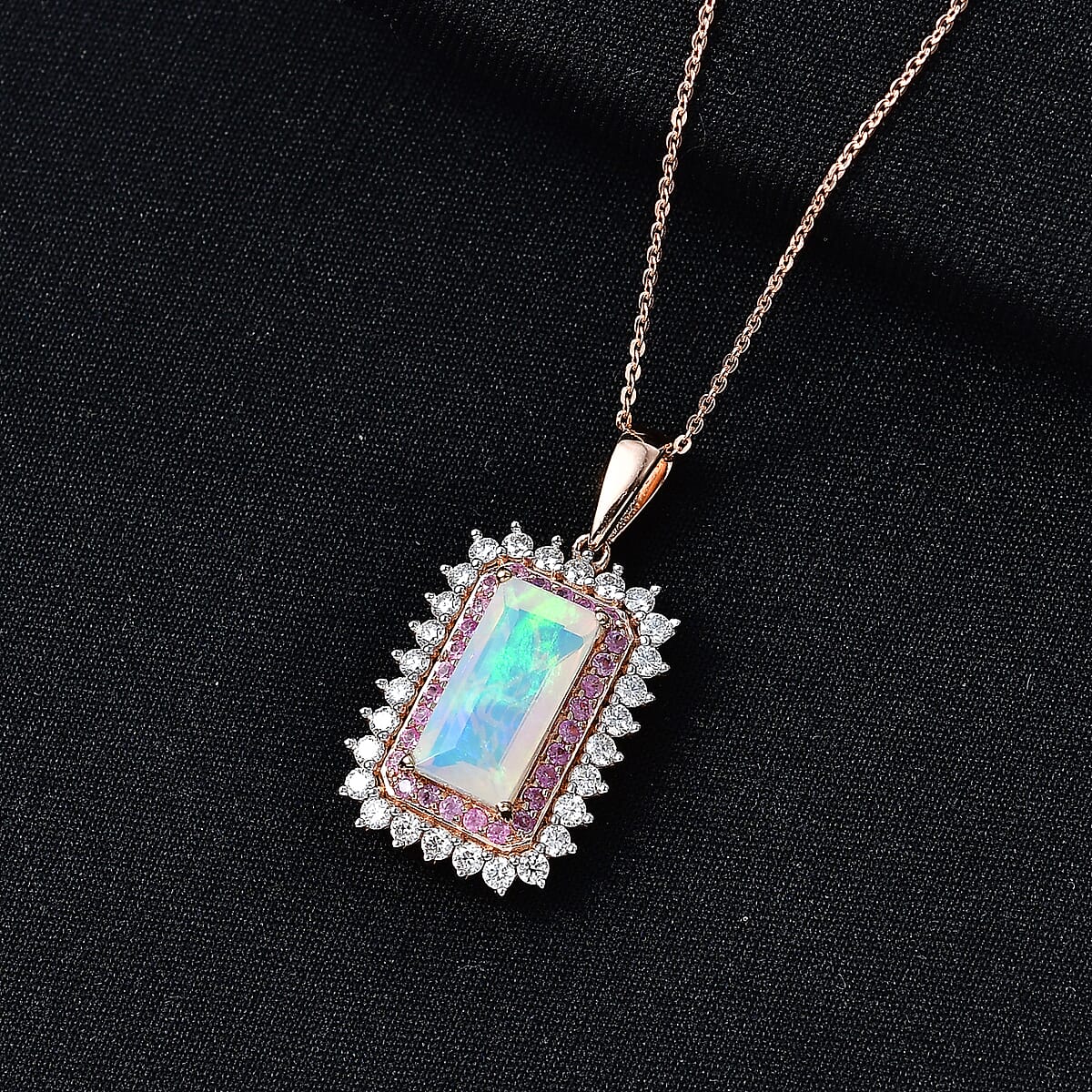 D'Joy AAA Ethiopian Welo Opal and Multi Gemstone 3.65 ctw Antique Mirror Pendant Necklace in 18K Vermeil Rose Gold Over Sterling Silver 20 Inches  image number 1