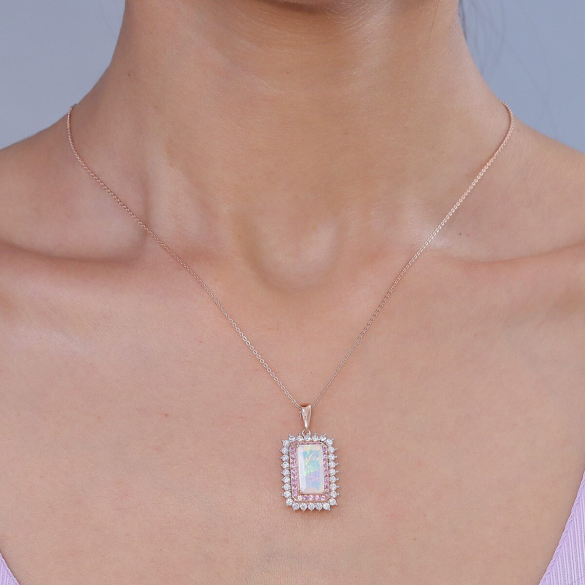 D'Joy AAA Ethiopian Welo Opal and Multi Gemstone 3.65 ctw Antique Mirror Pendant Necklace in 18K Vermeil Rose Gold Over Sterling Silver 20 Inches  image number 2