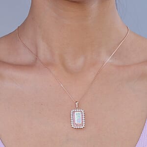 D'Joy AAA Ethiopian Welo Opal and Multi Gemstone 3.65 ctw Antique Mirror Pendant Necklace in 18K Vermeil Rose Gold Over Sterling Silver 20 Inches 