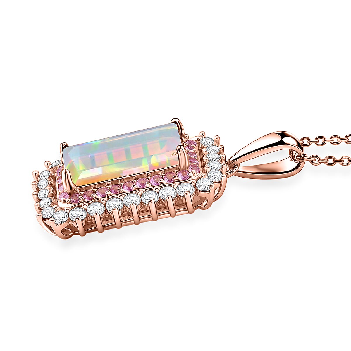 D'Joy AAA Ethiopian Welo Opal and Multi Gemstone 3.65 ctw Antique Mirror Pendant Necklace in 18K Vermeil Rose Gold Over Sterling Silver 20 Inches  image number 3