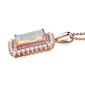 D'Joy AAA Ethiopian Welo Opal and Multi Gemstone 3.65 ctw Antique Mirror Pendant Necklace in 18K Vermeil Rose Gold Over Sterling Silver 20 Inches 