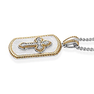 D'Joy Diamond 0.10 ctw Men's Guard Cross Pendant Necklace in 18K Vermeil YG and Rhodium Over Sterling Silver 24 Inches 