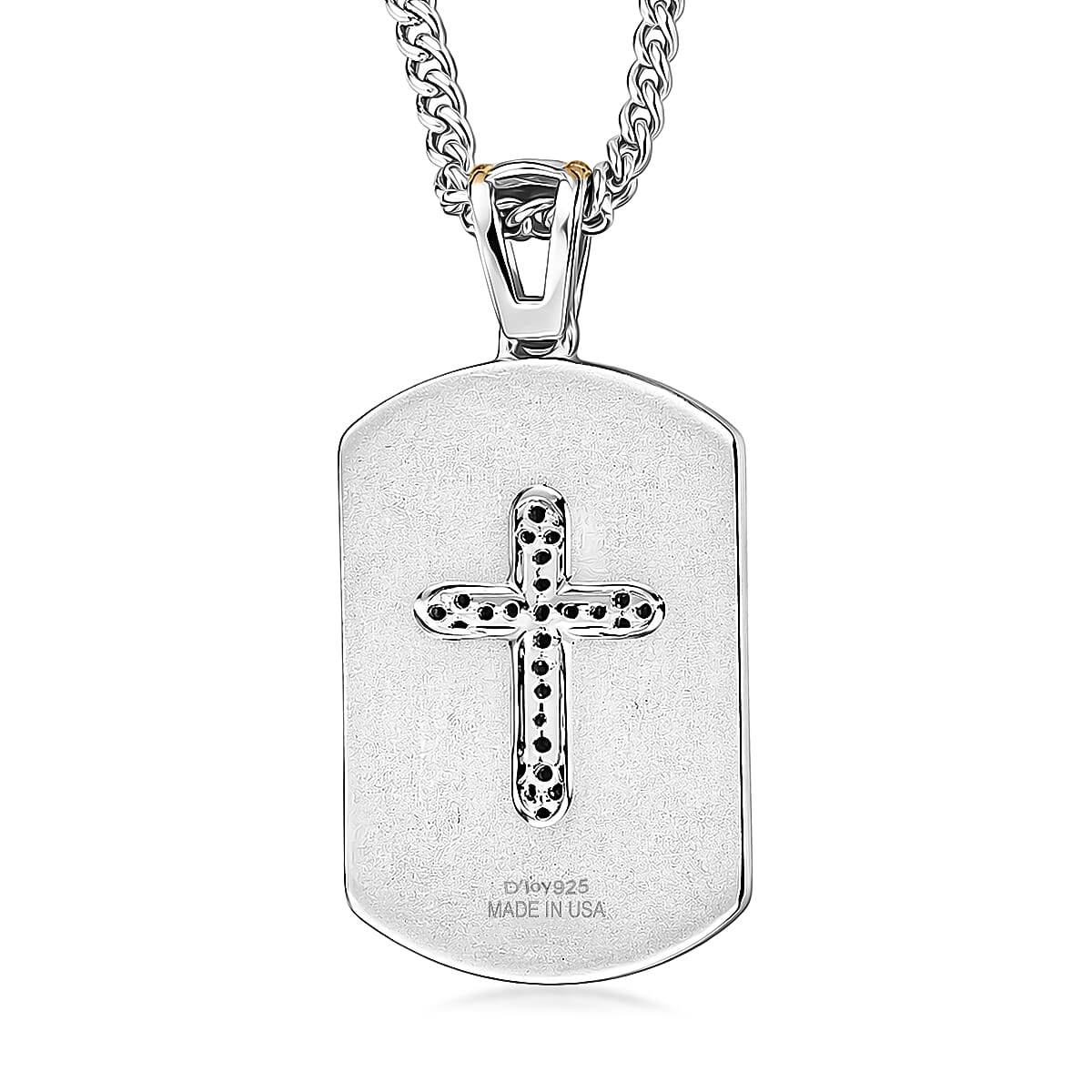 D'Joy Diamond 0.10 ctw Men's Guard Cross Pendant Necklace in 18K Vermeil YG and Rhodium Over Sterling Silver 24 Inches
