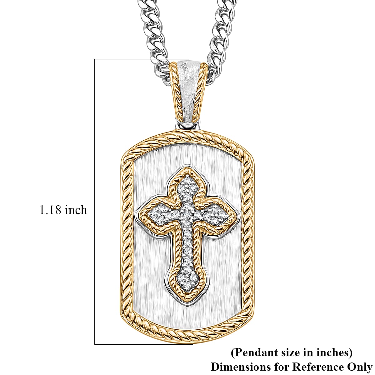 D'Joy Diamond 0.10 ctw Men's Guard Cross Pendant Necklace in 18K Vermeil YG and Rhodium Over Sterling Silver 24 Inches