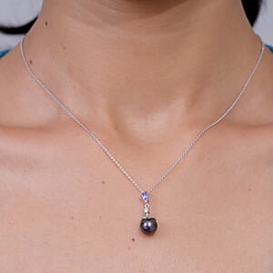 D'Joy Premium Tahitian Pearl and Multi Gemstone 0.25 ctw Twilight Ocean Mist Pendant Necklace in Rhodium Over Sterling Silver 20 Inches