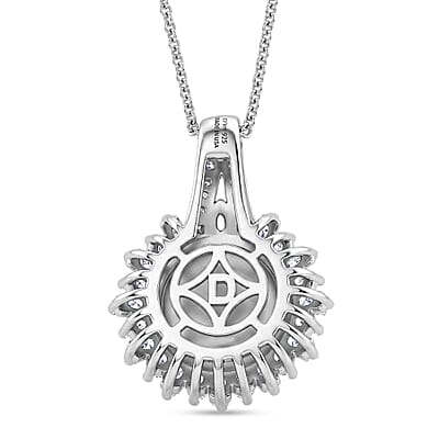 D'Joy Premium Tahitian Pearl and Moissanite 0.40 ctw Sunburst Pendant Necklace in Rhodium Over Sterling Silver 20 Inches