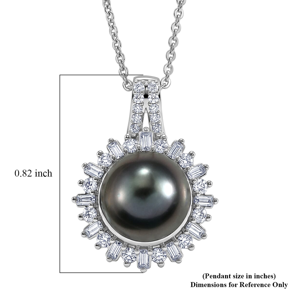 D'Joy Premium Tahitian Pearl and Moissanite 0.40 ctw Sunburst Pendant Necklace in Rhodium Over Sterling Silver 20 Inches image number 5