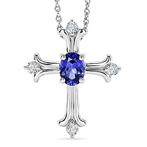 D'Joy Tanzanite and White Zircon 0.50 ctw Pendant Necklace in Rhodium Over Sterling Silver 20 Inches