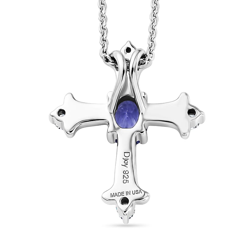 D'Joy Tanzanite and White Zircon 0.50 ctw Pendant Necklace in Rhodium Over Sterling Silver 20 Inches