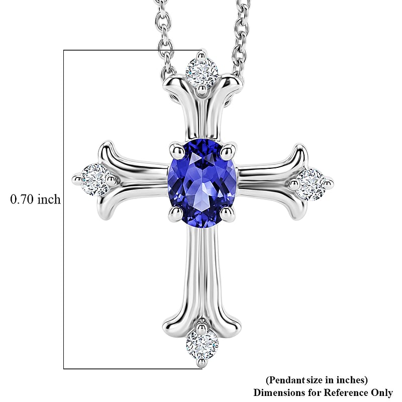 D'Joy Tanzanite and White Zircon 0.50 ctw Pendant Necklace in Rhodium Over Sterling Silver 20 Inches