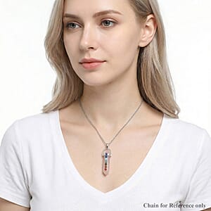 Galilea Rose Quartz and Multi Gemstone 52.00 ctw Point with Chakra Pendant in Silvertone with Stainless Steel Necklace 20 Inches