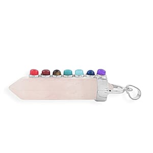 Galilea Rose Quartz and Multi Gemstone 52.00 ctw Point with Chakra Pendant in Silvertone with Stainless Steel Necklace 20 Inches