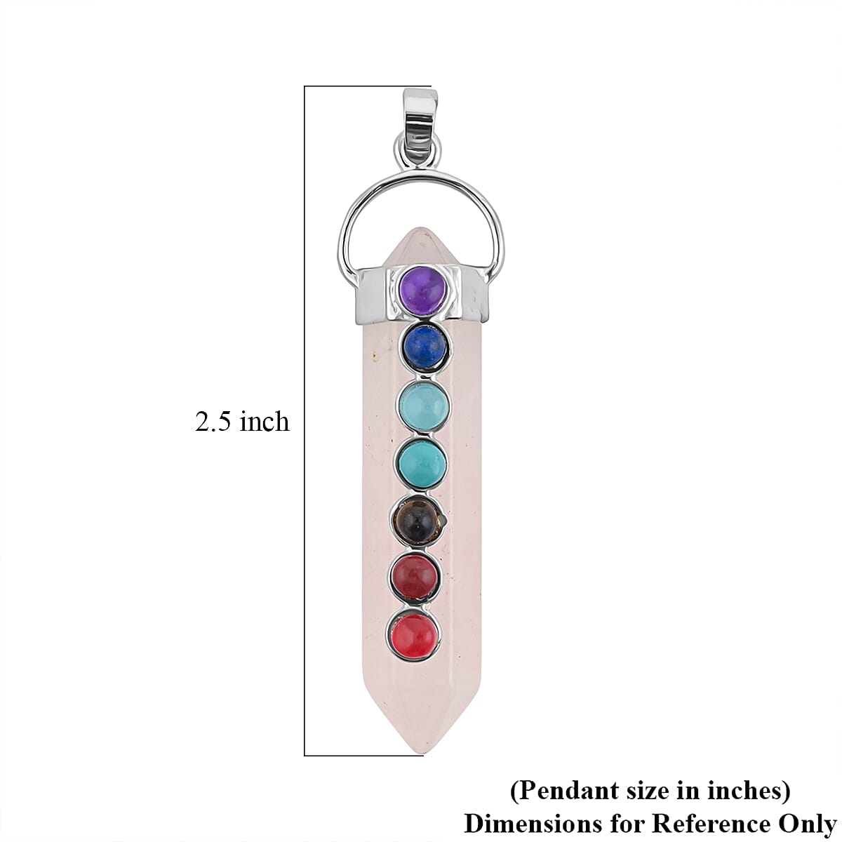 Galilea Rose Quartz and Multi Gemstone 52.00 ctw Point with Chakra Pendant in Silvertone with Stainless Steel Necklace 20 Inches image number 4