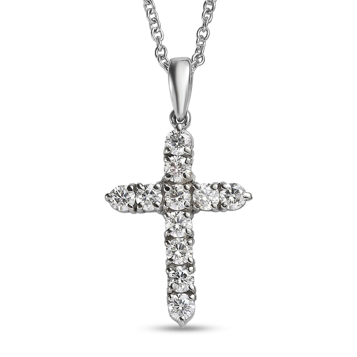 EverTrue Moissanite 1.10 ctw Radiant Cross Pendant Necklace in Stainless Steel 20 Inches
