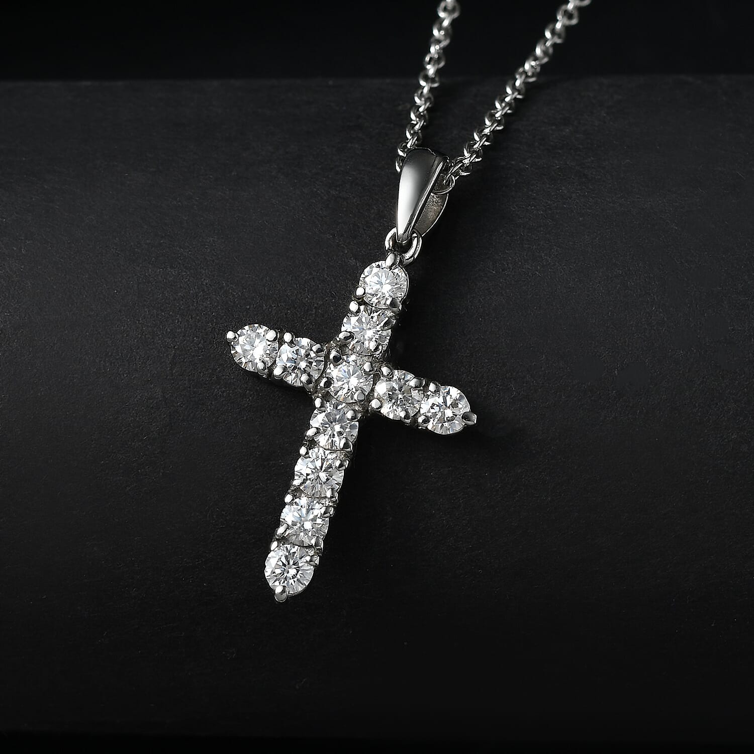 EverTrue Moissanite 1.10 ctw Radiant Cross Pendant Necklace in Stainless Steel 20 Inches