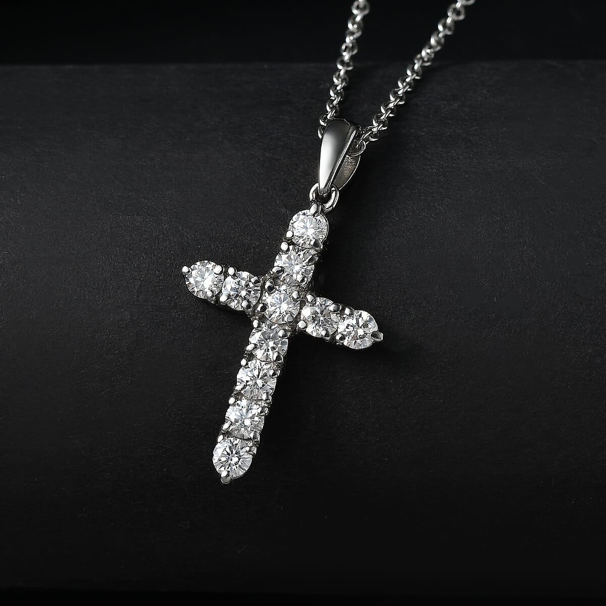 EverTrue Moissanite 1.10 ctw Radiant Cross Pendant Necklace in Stainless Steel 20 Inches image number 1