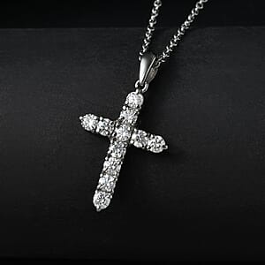 EverTrue Moissanite 1.10 ctw Radiant Cross Pendant Necklace in Stainless Steel 20 Inches