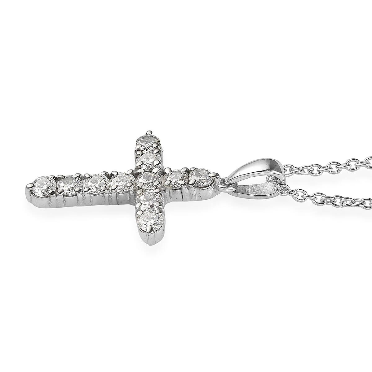 EverTrue Moissanite 1.10 ctw Radiant Cross Pendant Necklace in Stainless Steel 20 Inches image number 3